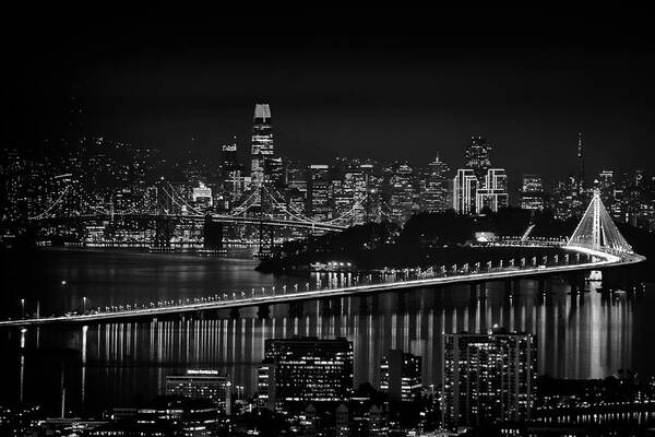 Architecture Poster featuring the photograph San Francisco Oakland Bay Bridge at Night by Scott Wyatt