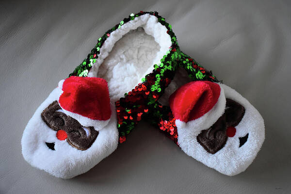 Slippers Poster featuring the photograph Santa Slippers by Kathy K McClellan