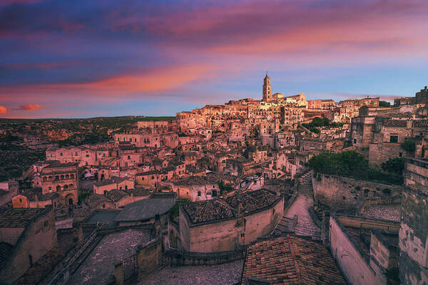 Matera Poster featuring the photograph Sassi of Matera ancient town. Italy by Stefano Orazzini