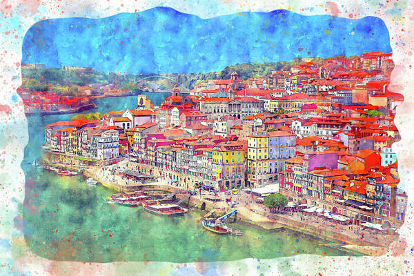 Porto Poster featuring the photograph Scenes of Old Porto Portugal Watercolor by Carol Japp