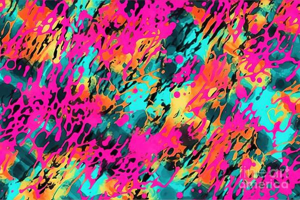 Seamless Poster featuring the painting Seamless Pop Art Grunge Marbled Animal Print Background Pattern Trendy Vibrant Gender Neutral 80s Neon Pink Orange And Blue Dopamine Dressing Textile Contemporary Urban Tie Dye Fabric Texture by N Akkash