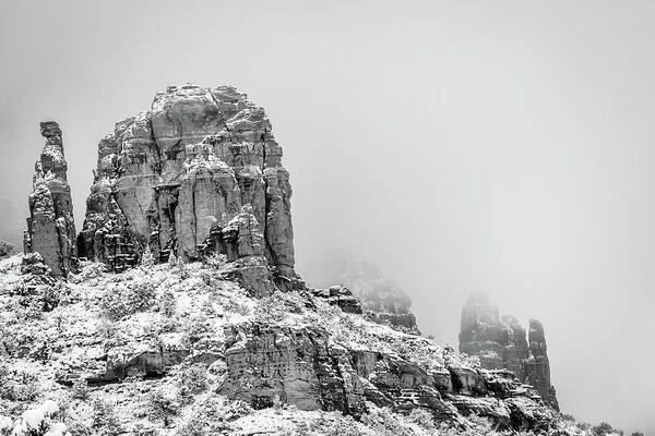 Sedona Poster featuring the photograph Sedona Thunder Mountain Coated in Snow by Good Focused