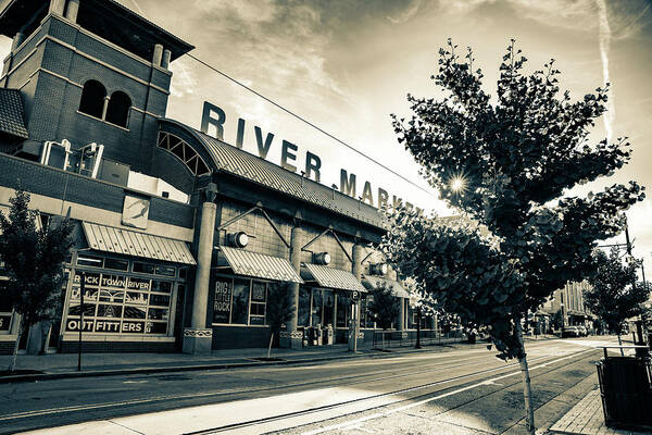 Little Rock Poster featuring the photograph Sepia Sunrise In The River Market District - Little Rock Arkansas by Gregory Ballos