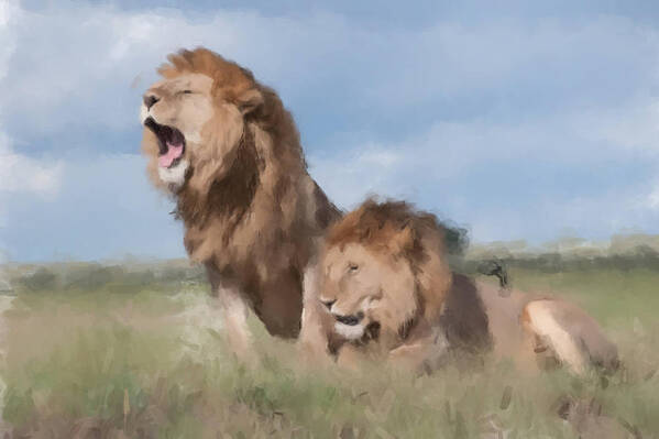 Lions Poster featuring the painting Serengeti Watch by Gary Arnold