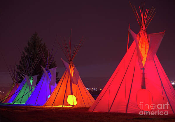 Night Poster featuring the photograph Seven Tribute Teepees by Kae Cheatham