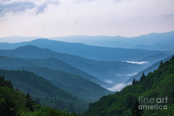 Blue Mountain Mist Poster featuring the photograph Morning shaconage, Smoky mountains by Theresa D Williams