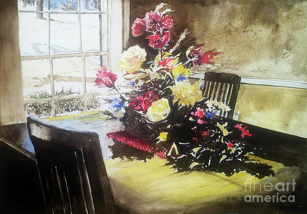 A Colorful Table Arrangement On A Dining Room Table Casts Shadows From The Winter Sunlight. Poster featuring the painting Shadows by Monte Toon