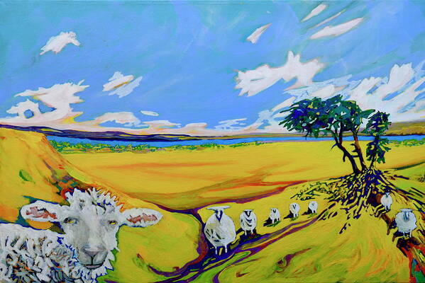Sheep Poster featuring the painting Sheep Coming Home by Marysue Ryan