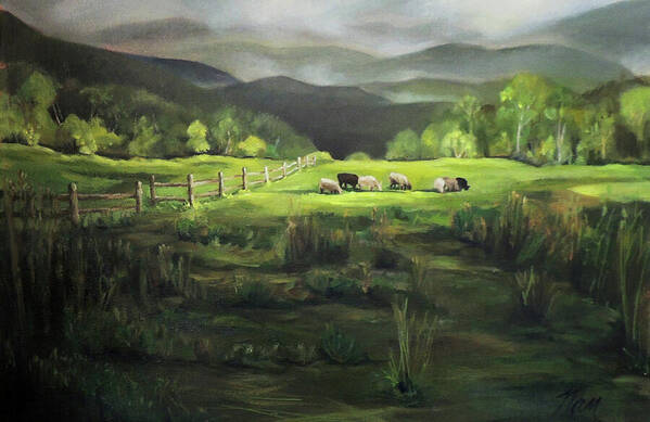 Green Mountains Poster featuring the painting Sheep of Norwich Vermont by Nancy Griswold