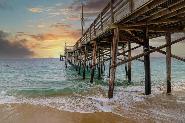Beach Poster featuring the photograph Silky Sands at Sunset Under the Pier by Marcus Jones