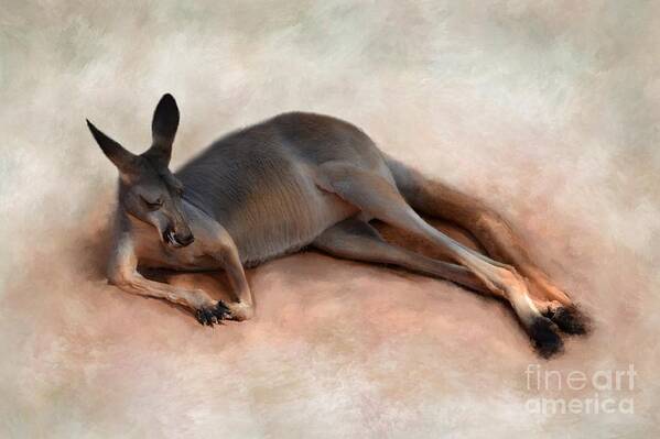 Kangourou Poster featuring the mixed media Sleeping Kangaroo by Lucie Dumas