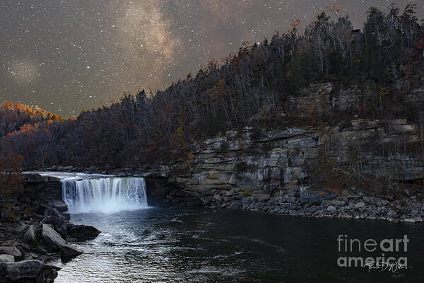Landscape Poster featuring the photograph Smoky Mountain Waterfall Under Starry Skies by Theresa D Williams