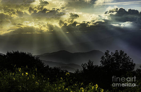 Smoky Mountains Poster featuring the photograph Smoky Mountains Sunset in Yellow and Blue by Theresa D Williams