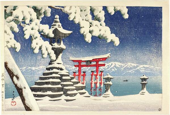 Japan Poster featuring the painting Snow at Itsukushima by MotionAge Designs