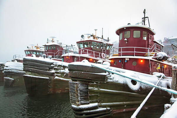 Snow Poster featuring the photograph Snow Covered Tugboats by Eric Gendron