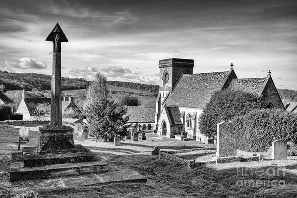 Snowshill Poster featuring the photograph Snowshill Church in the Autumn Monochrome by Tim Gainey