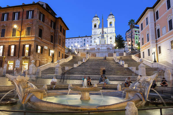 Rome Poster featuring the photograph Spanish Steps and Fountain in Rome at Night by Artur Bogacki