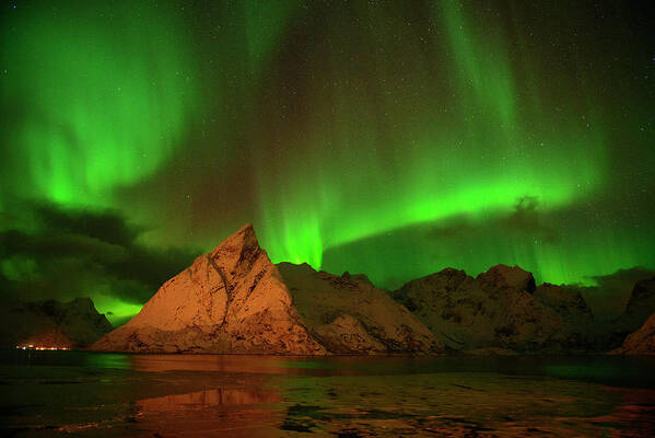 Northern Light Poster featuring the photograph Spectacular night in Lofoten 4 by Dubi Roman