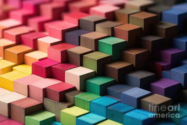 Diverse Poster featuring the painting Spectrum Of Stacked Multi Colored Wooden Blocks Background Or Cover For Something Creative Diverse Expanding Rising Or Growing Shallow Depth Of Field by N Akkash
