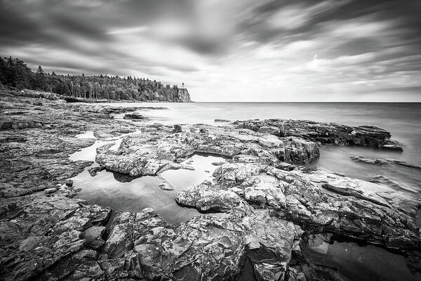 Split Rock Lighthouse Poster featuring the photograph Split Rock Black and White Silk by Sebastian Musial