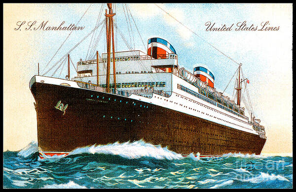 Manhattan Poster featuring the painting SS Manhattan 1931 Postcard by Unknown