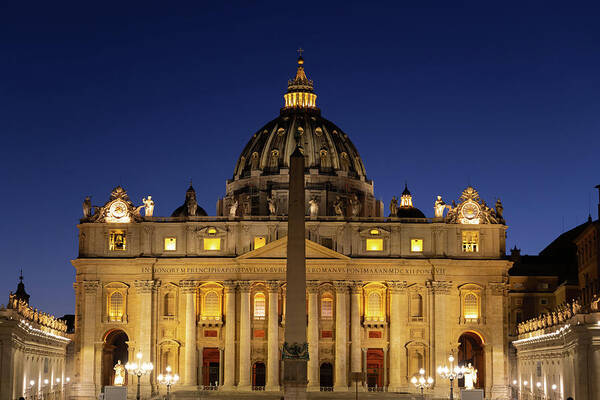 Vatican Poster featuring the photograph St Peter Basilica at Night in Vatican City by Artur Bogacki
