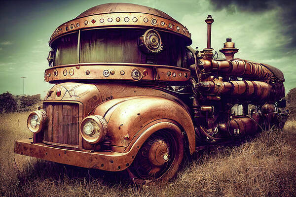 Truck Poster featuring the digital art Steampunk Truck 02 by Matthias Hauser