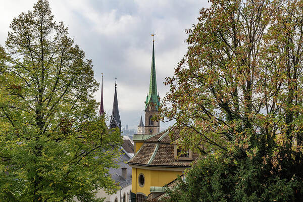 Churches Poster featuring the photograph Steeples over Zurich by Cindy Robinson