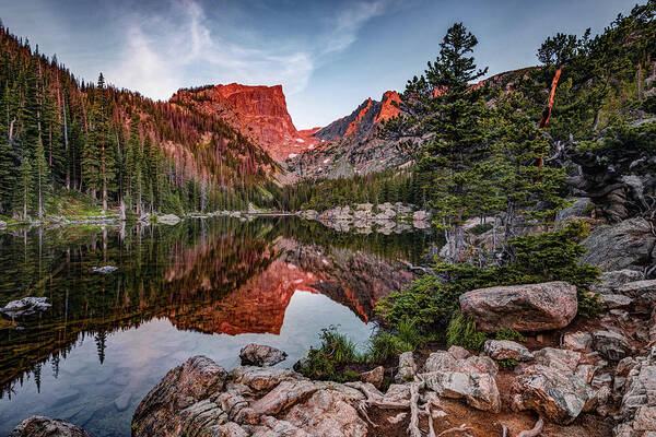 Dream Lake Poster featuring the photograph Still Waters of a Dream Lake Sunrise - Rocky Mountain National Park Colorado by Gregory Ballos