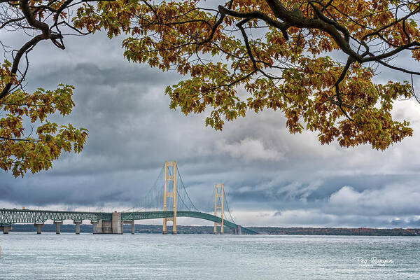 Autumn Poster featuring the photograph Storm Brewing at the Bridge by Peg Runyan