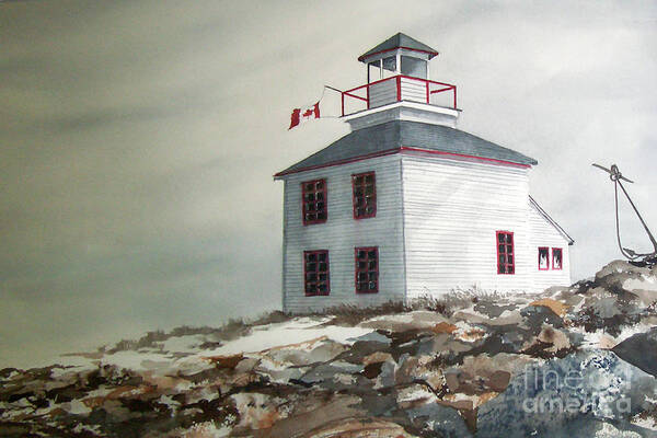 A Storm Approaches A Lighthouse In Canada. Poster featuring the painting Storm Watch by Monte Toon