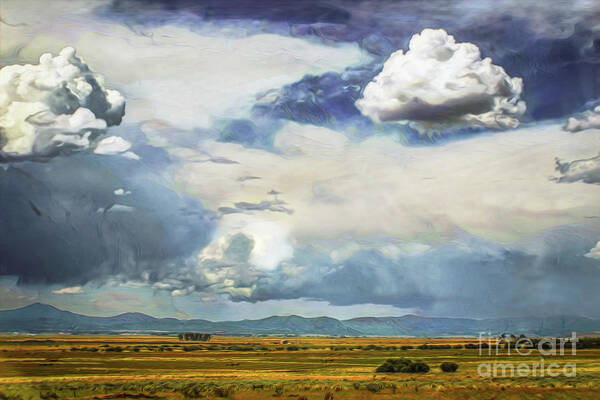 Rain Clouds Poster featuring the digital art Stormy Skies over Farmland by Susan Vineyard