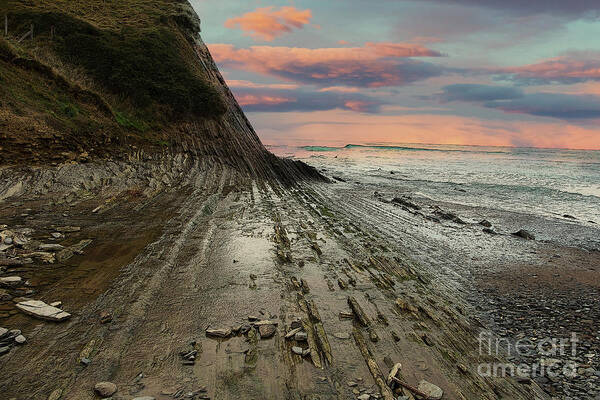 Beach Poster featuring the digital art Strata Beach Sunset by Deb Nakano