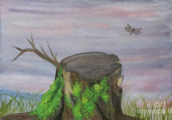 Stump Poster featuring the painting Stump with Moss by Lisa Neuman