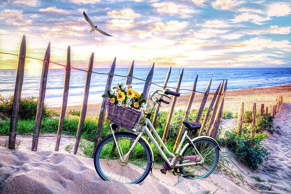 Clouds Poster featuring the photograph Summer Bicycle at Sunset by Debra and Dave Vanderlaan