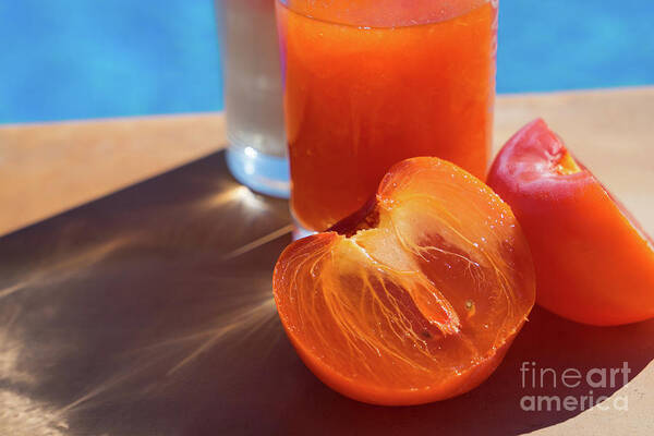 Sunlight Poster featuring the photograph Summer Dream, Fresh Persimmon Fruit By The Pool by Adriana Mueller