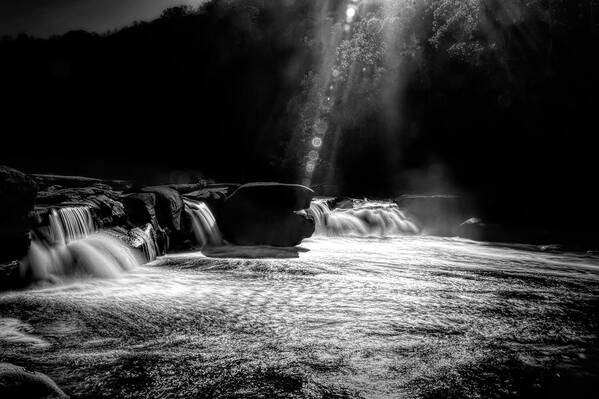 Waterfall Poster featuring the photograph Sunburst over the waterfall by Dan Friend