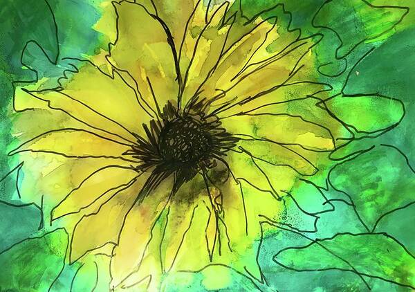 Sunflower Poster featuring the painting Sunflower in Alcohol Ink by Eileen Backman