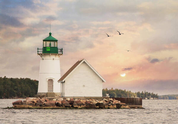Lighthouse Poster featuring the mixed media Sunken Rock at Sunrise by Lori Deiter