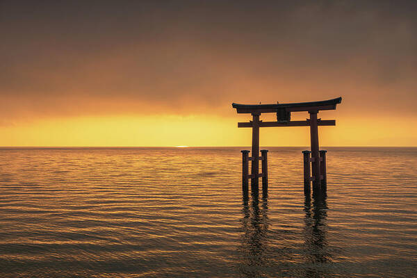 Biwa Poster featuring the photograph Sunrise at Lake Biwa, Japan by Anges Van der Logt