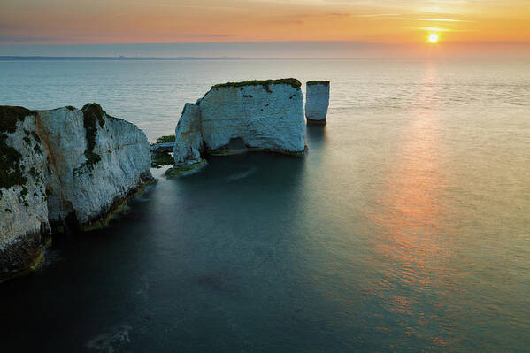 Old Poster featuring the photograph Sunrise at Old Harry by Ian Middleton