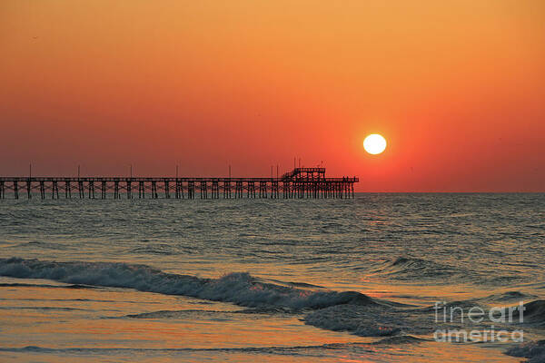 Seaview Poster featuring the photograph Sunrise at Seaview Pier North Topsail Island 1289 by Jack Schultz