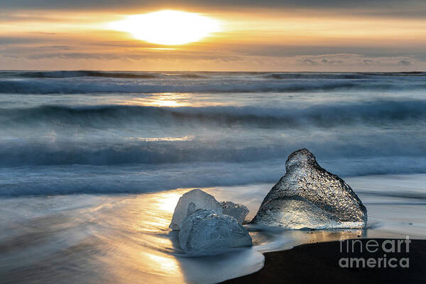 Diamond Beach Poster featuring the photograph Sunrise on Diamond Beach, Iceland by Jane Rix