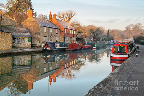 Stoke Bruerne Poster featuring the photograph Sunrise on the Grand Union Canal at Stoke Bruerne in the Frost by Tim Gainey