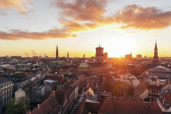 City Poster featuring the photograph Sunset above Copenhagen by Hannes Roeckel