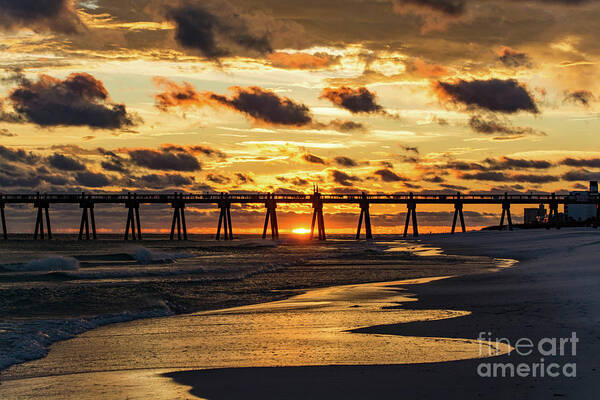 Sun Poster featuring the photograph Sunset at the Pensacola Beach Fishing Pier by Beachtown Views
