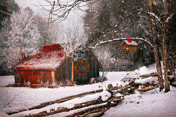 Barn Poster featuring the photograph Sunset Barn in the Snow by Debra and Dave Vanderlaan