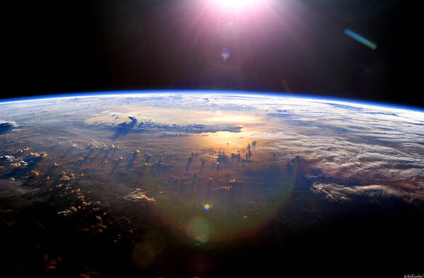 Sunset From Iss Poster featuring the photograph Sunset from ISS Enhanced by Weston Westmoreland