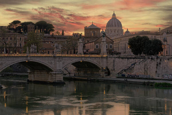 Rome Poster featuring the photograph Sunset On The Tiber by Jonathan Davison