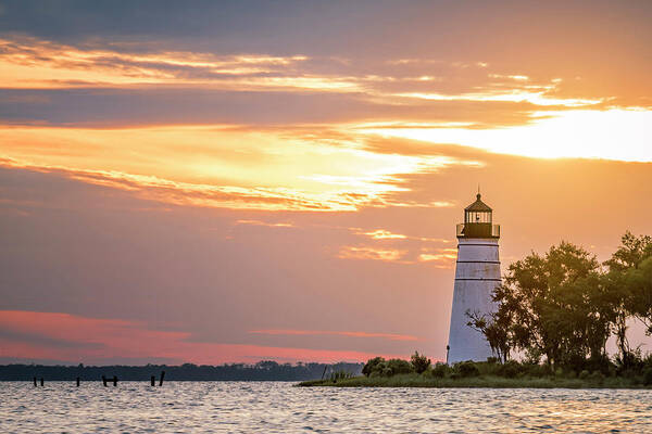Louisiana Poster featuring the photograph Sunset Over the Madisonville Lighthouse by Andy Crawford